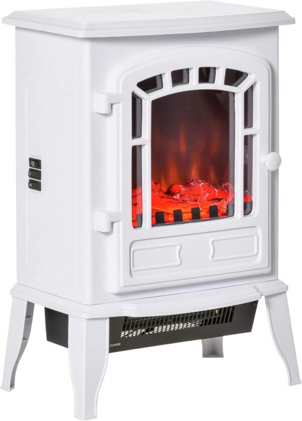 HOMCOM 22" Free Standing Electric Fireplace Stove, Fire Place Heater with Realistic Flame Effect, Overheat Safety Protection, 750W / 1500W, White