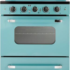 Unique Appliances UGP-30CR EC T Classic Retro Radiant Freestanding Electric Convection Oven Light, Range with 5-Element Glass Cooktop, 30", Ocean Mist Turquoise