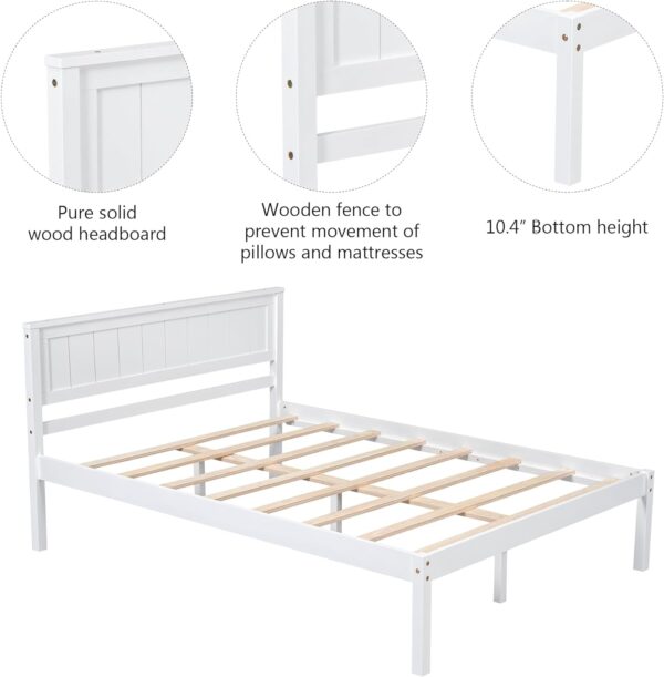 Merax Wood Platform Bed with Headboard, Platform Bed with Wood Slat Support, No Box Spring Needed,Full Size,White - Image 4