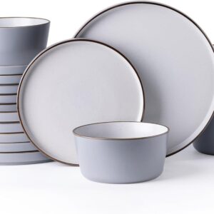 AmorArc Dinnerware Sets of 6, 18 Piece Plates and Bowls Set, Chip and Crack Resistant, Dishwasher & Microwave Safe Ceramic Dishes Set