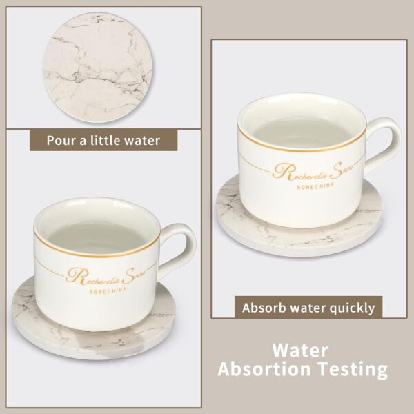 6 Pcs White Marble Coaster Set with Holder Absorbent Coasters Drink Coasters Ceramic Bar Coasters Cute Dining Coffee Table Coasters Decor Gift Cup Stone Modern Coasters for Beverage Beer Coasters - Image 3