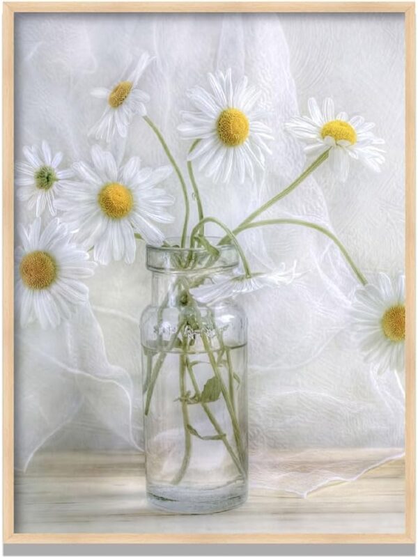 Flowers Bathroom Wall Decor Floral Canvas Wall Art White Daisy in Vase Prints Pictures Rustic Plants Framed Artwork (A, 8X10 inches)