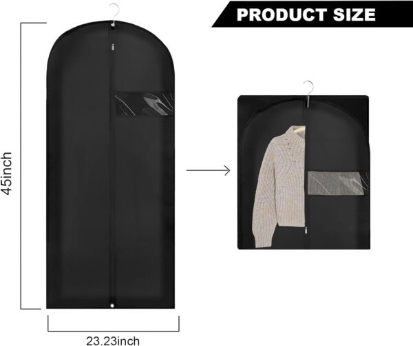 Dress Bags for Gowns Long, 45'' Garment Bags for Hanging Clothes and Travel, Suit Bag for Storage, Clear Foldable Garment Bag (Black) - Image 2