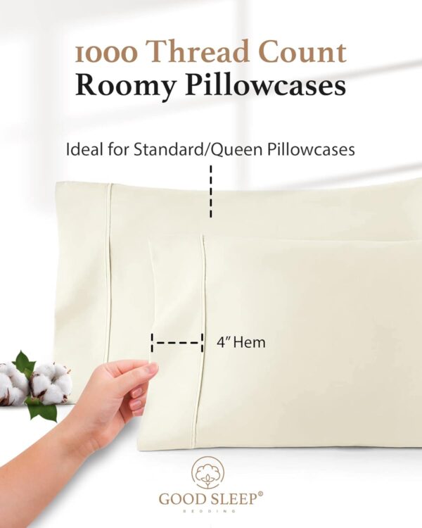 1000 TC Ivory Standard Pillowcases Set of 4 100% Egyptian Cotton Pillow Cases with Long Staple Cotton & Sateen Weave, Silky Soft Hotel - Like Bed Pillow Covers for Comfy Sleeping, Snug Fit - Image 5