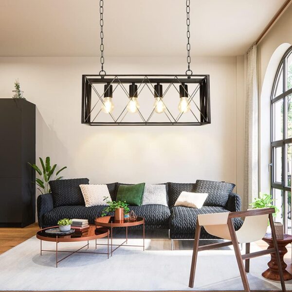 Depuley 5-Light Industrial Chandelier Light Fixture, Black Farmhouse Linear Chandeliers Pendant lights, Rectangular Metal Cage Table Island Lighting for Dining Room, Kitchen, Bar, 5*E12 Bulbs Included - Image 7