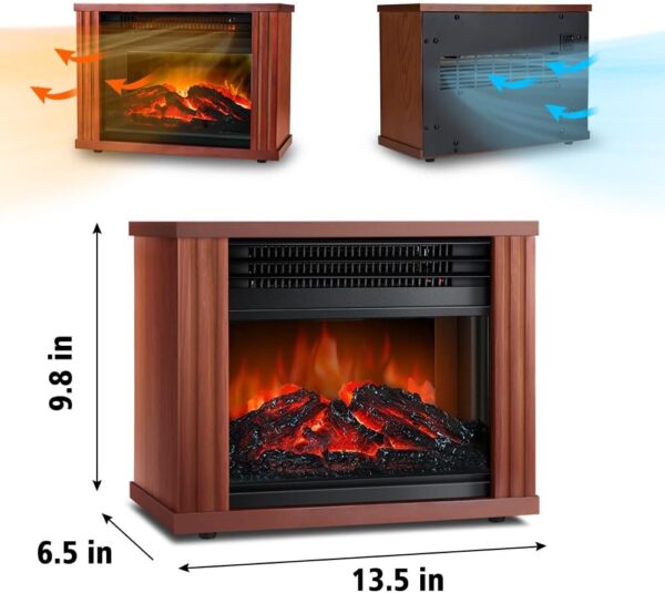 LifePlus Electric Fireplace Heater, Portable Wood Fireplace Stove with 3D Realistic Dancing Flame Effect, Tabletop Fireplace Space Heater Overheat Protection for Indoor Use Bedroom Office,1500W - Image 6