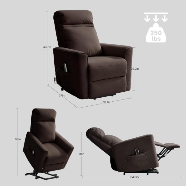Small Power Lift Recliner Chair for Elderly with 3D Kneading Massage, Adjustable Electric Recliner for Seniors for Small Spaces, Reclining Massage Chair for Adults, Mattevelvet Fabric Sofa, Brown - Image 2