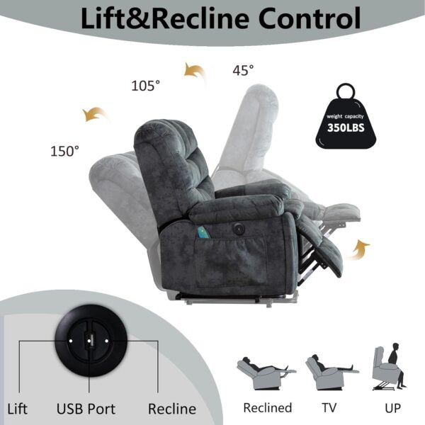 Phoenix Home Power Lift Chair with Massage and Heat for Elderly Recliner, Green Grey - Image 5