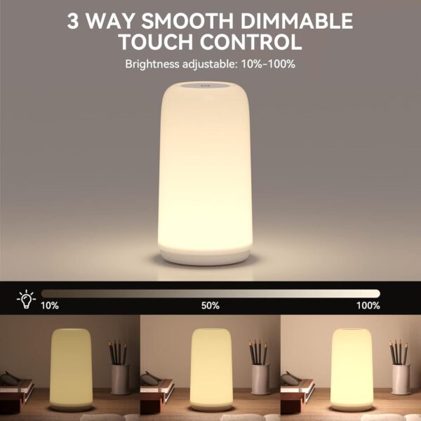 Touch Bedside Table Lamp, [Sleek Design & RGB Mode] 3 Way Dimmable Small Lamp for Bedroom, LED Lamp with Warm White Lights, Multi-Color Smart Nightstand Lamp for for Living Room Home Gifts - Image 4