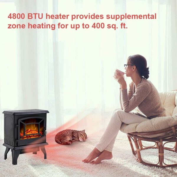 BMS 20" Electric Fireplace Heater Portable Indoor Electric Stove Heater with Freestanding 3D Flame Effect 1400W CSA Approved Safety for Home,Office,Bedroom,Living Room,Basement, Black - Image 2