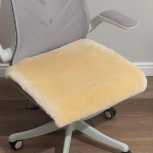 LLB Sheepskin Chair Covers Office Chair Cushion Dining Room Chair Pads Desk Chair Seat Cushion for Computer Chair Fur Area Rugs for Living Room 19x19 Inch (Pack of 1), Shearling Pearl