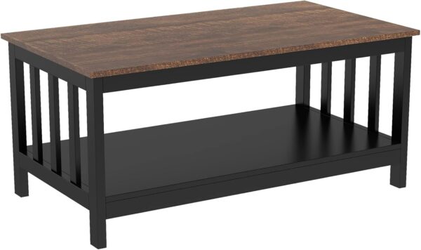 ChooChoo Farmhouse Coffee Table, Black Living Room Table with Shelf, 40 Inch - Image 3
