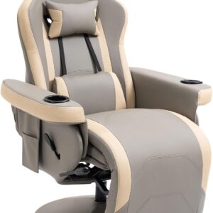 HOMCOM Manual Recliner Armchair PU Leather Lounge Chair w/Adjustable Leg Rest, 135° Reclining Function, 360° Swivel, Cup Holder and, Storage Pocket