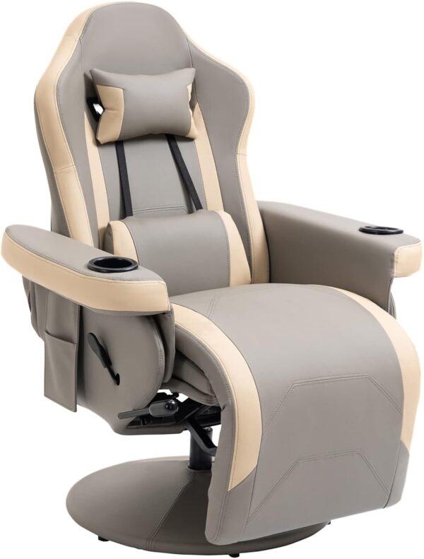 HOMCOM Manual Recliner Armchair PU Leather Lounge Chair w/Adjustable Leg Rest, 135° Reclining Function, 360° Swivel, Cup Holder and, Storage Pocket