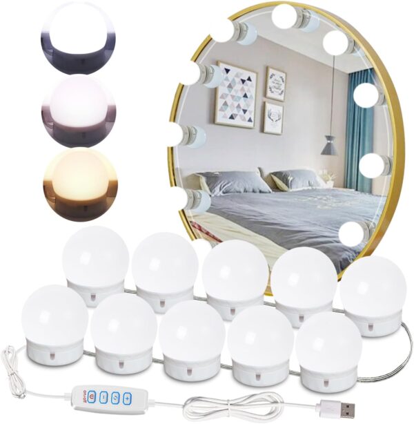 Led Vanity Mirror Lights,15 Ft Vanity Lights for Makeup Dressing Mirror Lighting,10 Dimmable Bulbs,Adjustable Light Color & Brightness,USB Cable,Mirror not Included