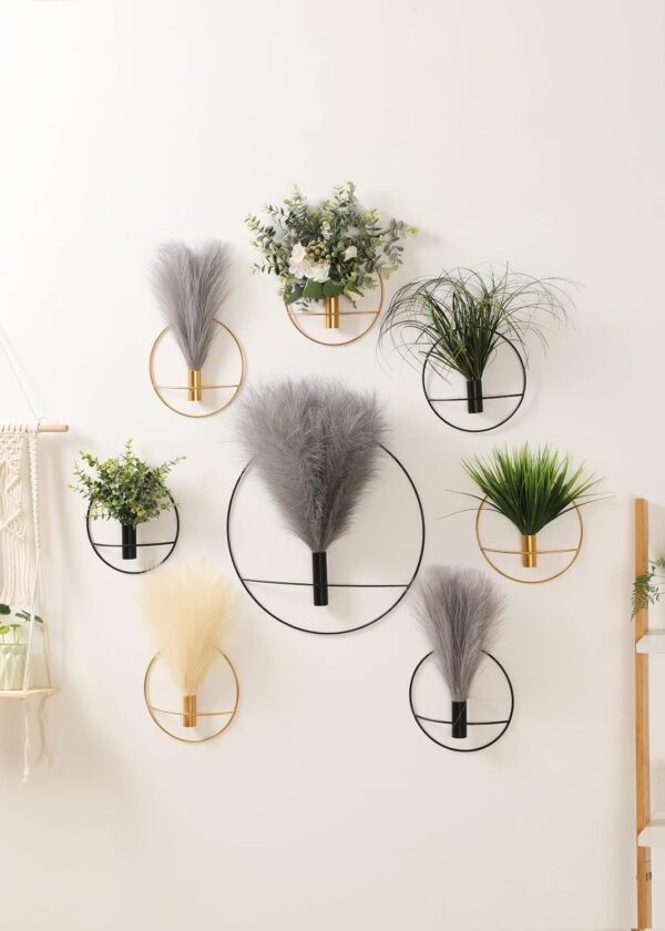 Pretty Jolly Boho Wall Decor, Wall-Mounted Metal Wall Decor, Hanging Artificial Pampas Display, Wall Art Living Room, Bedroom, Bathroom, Dining room, Plant Wall Decor 2 Pack Black - Image 3