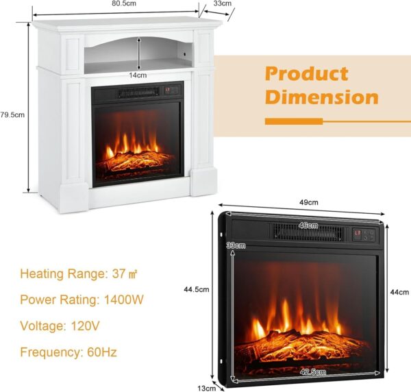 Electric Fireplace with Mantel, 32’’ Freestanding Fireplace Realistic Flame with Thermostat, 3 Brightness & Remote Control, Electric Fireplace Heater with Temperature Control & Timer (White) - Image 5