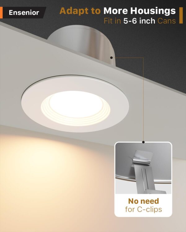 Ensenior 5/6 Inch 5CCT LED Can Lights 6 Pack, Retrofit Led Recessed Lighting, Baffle Trim, Dimmable, 9W=110W, 1000LM, 2700K/3000K/3500K/4000K/5000K Selectable, IC Rated - ETL & FCC - Image 2