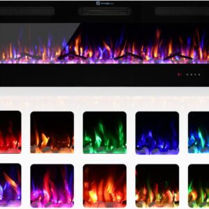 Electric Fireplace, 50 inch Recessed Wall Mounted Fire Place Heater with Remote Control Timer LED Adjustable Flame for Living Room Bedroom