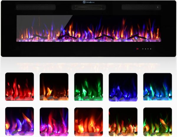 Electric Fireplace, 50 inch Recessed Wall Mounted Fire Place Heater with Remote Control Timer LED Adjustable Flame for Living Room Bedroom