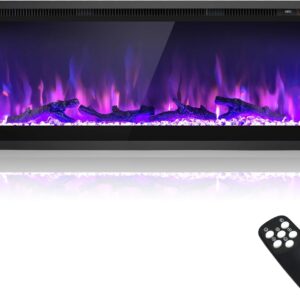 GOFLAME 50 Inch Electric Fireplace Recessed/Wall Mounted/Freestanding, Linear Electric Fireplace Heater Insert with Remote Control, Adjustable Flame Color & Brightness, Thermostat, Timer, 750W/1500W