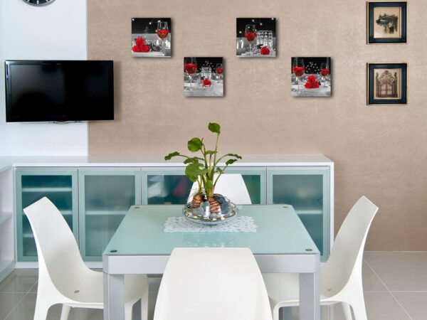 Biufo Kitchen Canvas Wall Art Prints Black and White Wine Rose Floral Painting Picture for Dining Room Restaurant Wall Decor (12"x12"-4Pcs, Red) - Image 4