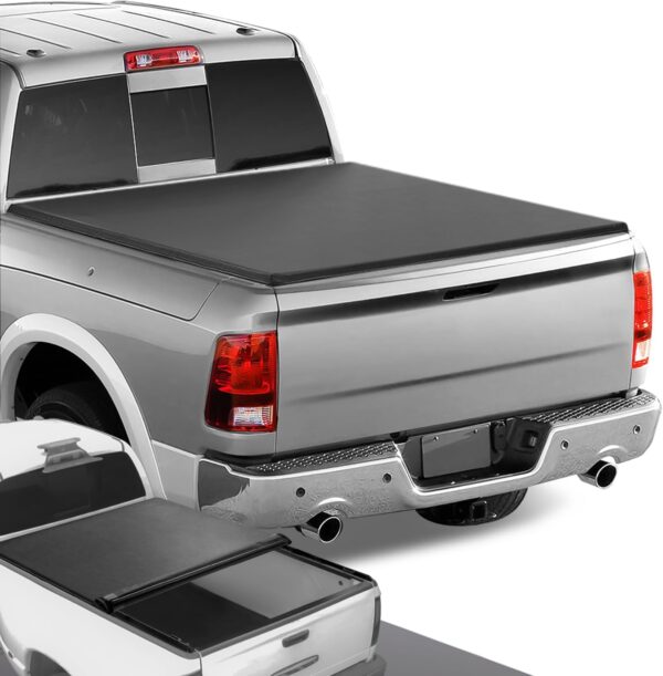 DNA Motoring TTC-RU-018 Truck Bed Soft Vinyl Roll-Up Tonneau Cover Compatible with 2009-2018 Ram 5.7Ft Fleetside Short Bed,09-18 Ram 1500, Black