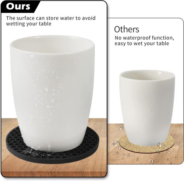 Coasters Set of 6 with Holder,Coasters for Drinks,Coffee Table Decor Coaster,Suitable for Kinds Cups,Anti-Slip,Non-Stick,Silicone Cup Coaster and Living Room Decor (6 Pcs, Black) - Image 6