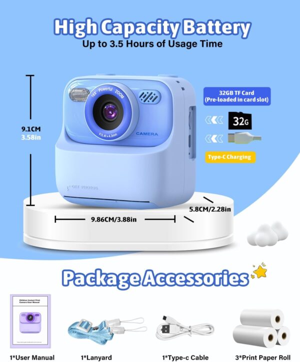 Mgaolo Kids Camera Instant Print Photo,Children Digital Camera Toys Gift with HD Video for Girls Boys 3-12 Age,Chritmas Birthday Festival Present for 3 4 5 6 7 8 9 Year Old Child (Blue) - Image 5