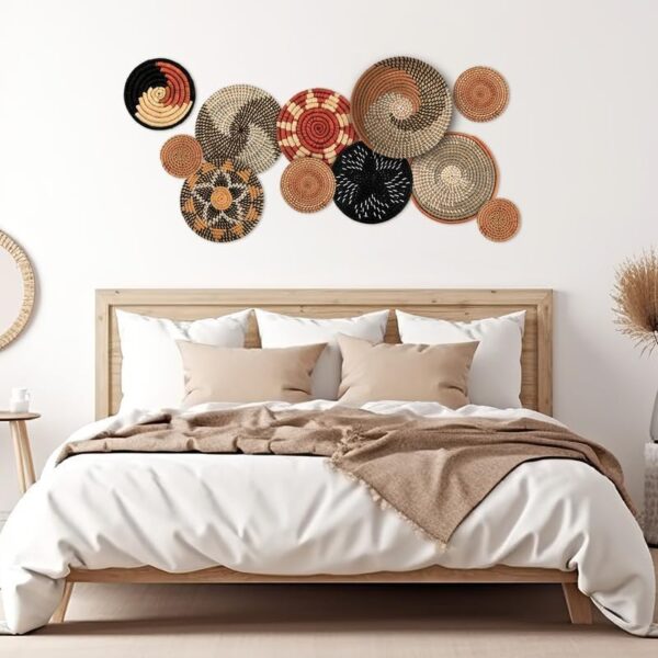 11 Pcs Boho Wall Basket Decor Decorative Bulrush Woven Basket Wall Decor Boho Wall Art Round Farmhouse Wall Hanging Baskets for Kitchen Rustic Home Christmas Decorations, Multi Sizes(Classic) - Image 6