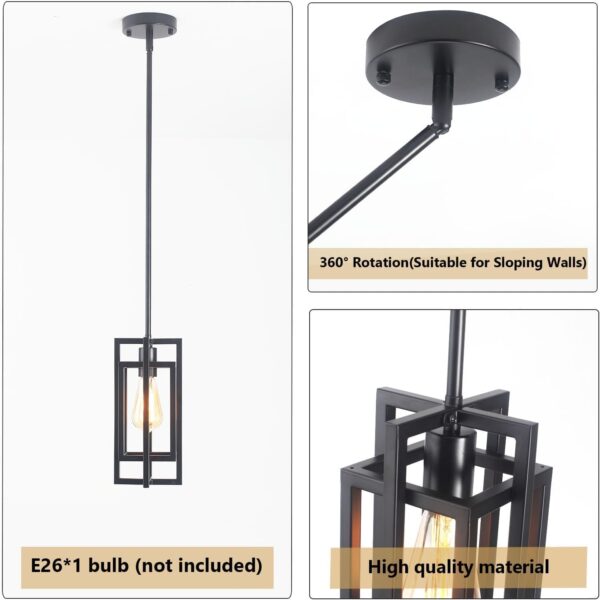 Farmhouse Pendant Light Fixtures, Black Modern Pendant Lights with Max 48'' Hanging Adjustable, Mini Pendant Lighting for Kitchen Island Dining Room Bedroom (1 Pack, Black) - Image 6
