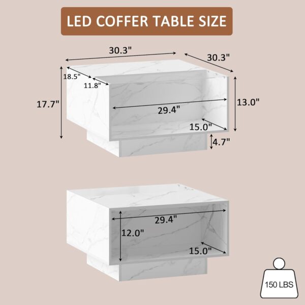 HOME BI LED Coffee Table for Living Room, Center Table with 2 Storage Glass Drawers for Game Night, Unique 16 Colors LED Lights Wood Coffee Tables, White - Image 2