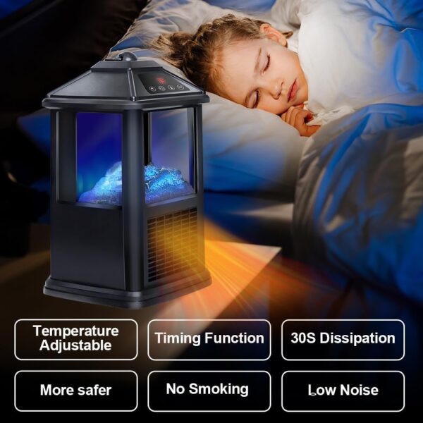 Portable Little 3 Sided Small Electric Fireplaces Space Heaters for Indoor Use Freestanding Mini Electric Space Fireplace Heaters Stove with Flame Thermostat Timer Remote Control Overheat Protection - Image 5