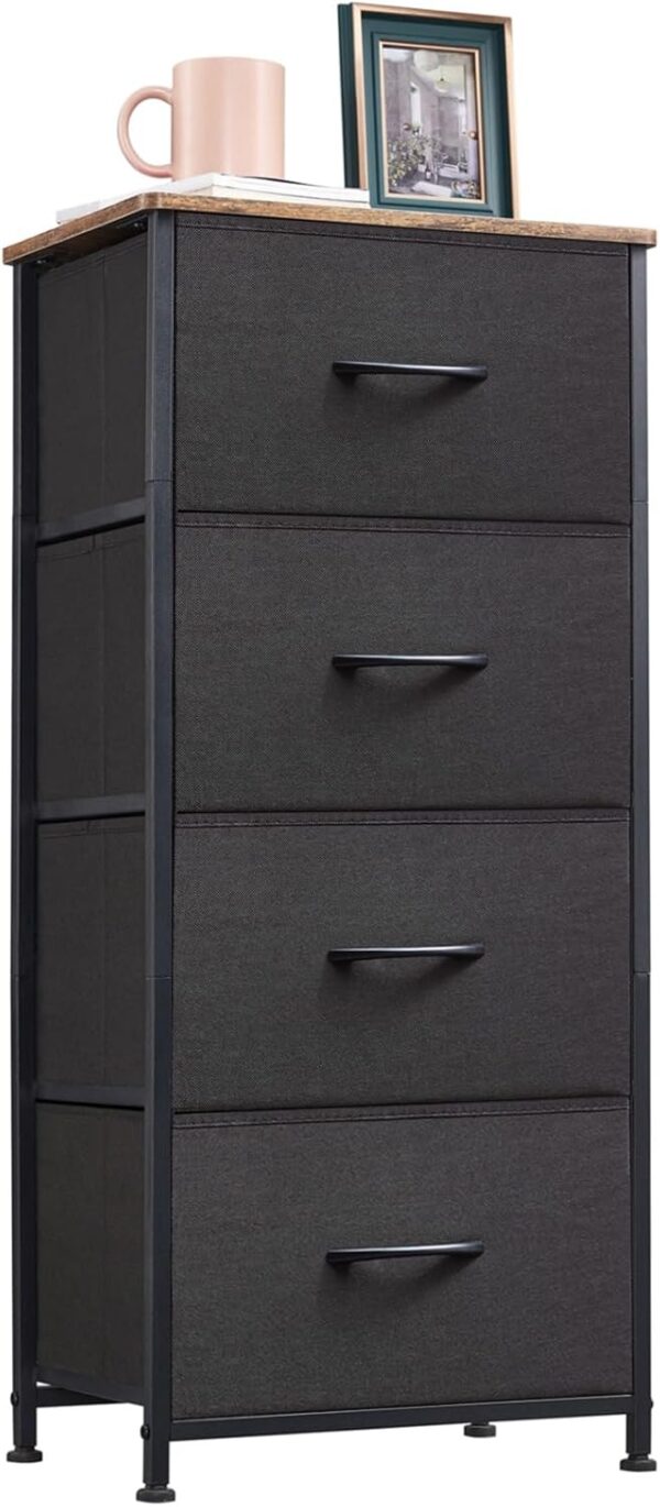 Somdot Tall Dresser for Bedroom with 4 Drawers, Storage Chest of Drawers with Removable Fabric Bins for Closet Bedside Nursery Laundry Living Room Entryway Hallway, Black