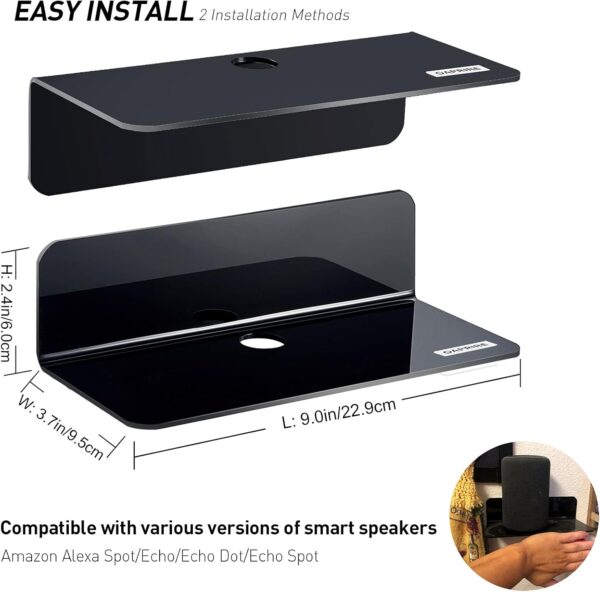 OAPRIRE Acrylic Floating Wall Shelves Set of 2, Damage-Free Expand Wall Space, Small Display Shelf for Smart Speaker/Action Figures with Cable Clips - Image 2