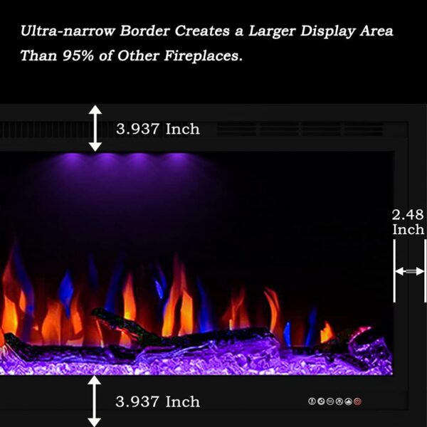 Luxurious 60" Electric Fireplace, Wall Mounted&in Wall Recessed Fireplace Heater, Adjustable Flame Color & Top Light, Remote&Touch Control with Timer&Thermostat, Log & Crystal Set - Image 3