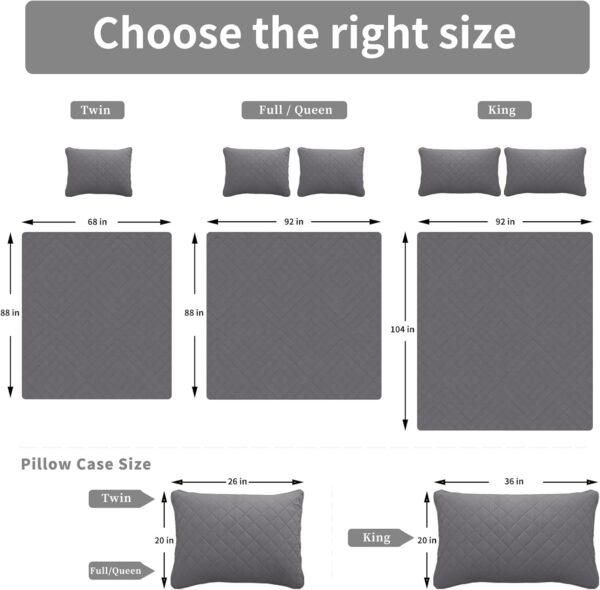 Easy-Going Full/Queen Size Reversible Quilt Set with 1 Quilt and 2 Pillow Shams, Soft Bed Quilt Cover, Lightweight Microfiber Bedspread, Water and Stain Resistant, Gray/Light Gray - Image 7