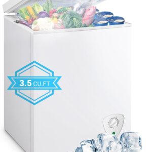 Chest Freezer Small Deep Freezer Chest Freezer 3.5 cu.ft Compact Freezer Top Door Freezer, White Deep Freezer 7-grade Temperature Control with Removable Basket, Applicable to Kitchen Office Bar