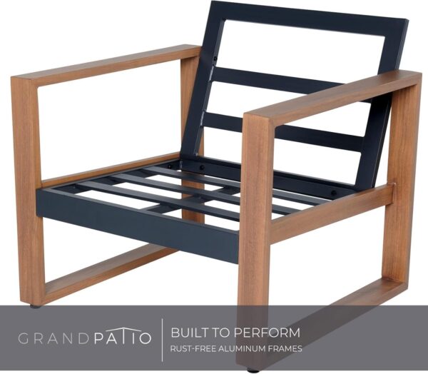 Grand patio Outdoor 4-Piece Modern Aluminum Patio Furniture Sets 5 Person Conversation Set, Faux Wood Grain Finish Frame Sofa with Removable Olefin Extra Thick Cushions and Coffee Table for Garden - Image 6