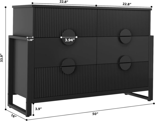 Modern 6 Deep Drawer Dresser, Dressers for Bedroom, Chest of Drawers Closet Organizers and Storage Clothes - Easy Pulls Handle, Textured Wood Sticks Borders H Legs for Bedroom, Hallway, Black - Image 3