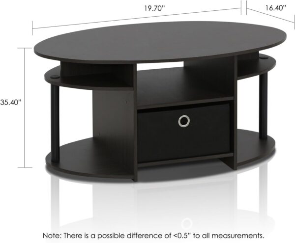 Furinno Jaya Simple Design Oval Coffee Table with Bin for Living Room, Walnut - Image 3