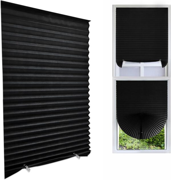 Cordless Blackout Pleated Fabric Shade Window Shades Blinds Darkening Temporary Light Filtering Pleated Paper Shade Easy to Install and Cut for Home Bedroom Office Windows HxW(59" x 24")