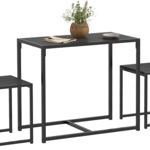 HOMCOM 3-Piece Industrial Dining Table Set for 2, Kitchen Table and Chairs, Dining Room Sets for Small Spaces, Black