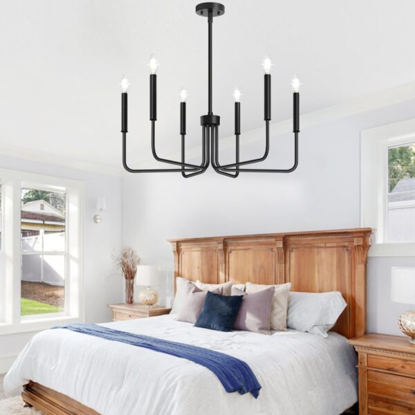 Black Chandelier, 6-Light Farmhouse Chandelier for Dining Room Lighting Fixtures Hanging, Dining Light Fixtures Industrial Modern Chandelier for Bedroom, Foyer, Hall, Kitchen, Living Room and Entryway - Image 7