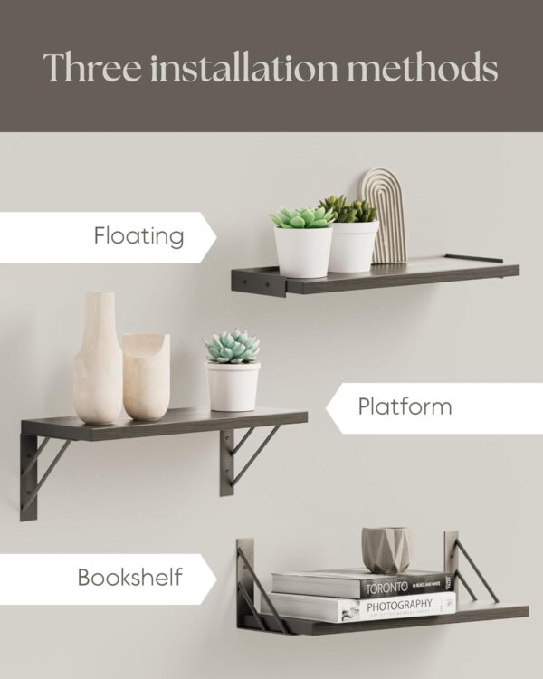 BAYKA Wall Shelves for Bedroom Decor, Floating Shelves for Wall Storage, Wall Mounted Rustic Wood Shelf for Books,Plants,Small Wall Shelf for Bathroom,Kitchen,Living Room(Black，Set of 3) - Image 4