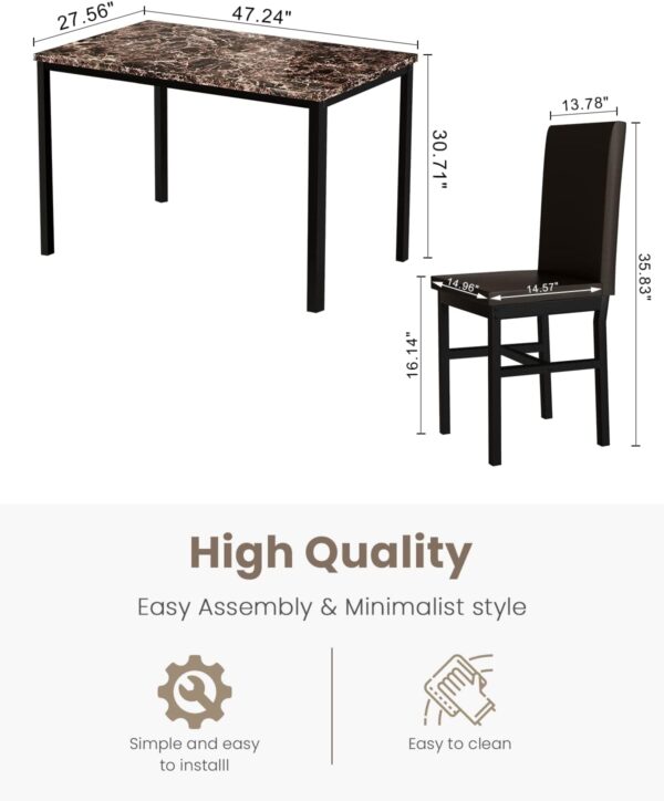 DKLGG Dining Table Set for 4, 5 Piece Kitchen Table Set with PU Leather Chairs Space-Saving Faux Marble Dining Room Table Set for 4 for Small Home Kitchen, Apartment - Image 3