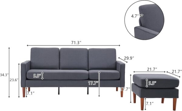 Karl home Convertible Sectional Sofa 71" L Shaped Sofa Couch Modern Small Sofa with Removable Ottoman Living Room Furniture for Small Space, Dark Gray - Image 2