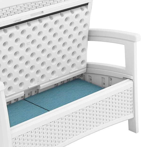 Suncast Elements Stylish Lightweight Loveseat Outdoor Seating with Convenient Built In Universal Storage, and All Weather Plastic, White - Image 6
