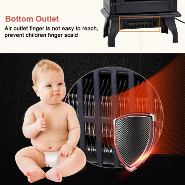 BMS 20" Electric Fireplace Heater Portable Indoor Electric Stove Heater with Freestanding 3D Flame Effect 1400W CSA Approved Safety for Home,Office,Bedroom,Living Room,Basement, Black - Image 6