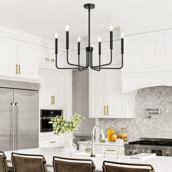 Black Chandelier, 6-Light Farmhouse Chandelier for Dining Room Lighting Fixtures Hanging, Dining Light Fixtures Industrial Modern Chandelier for Bedroom, Foyer, Hall, Kitchen, Living Room and Entryway - Image 6